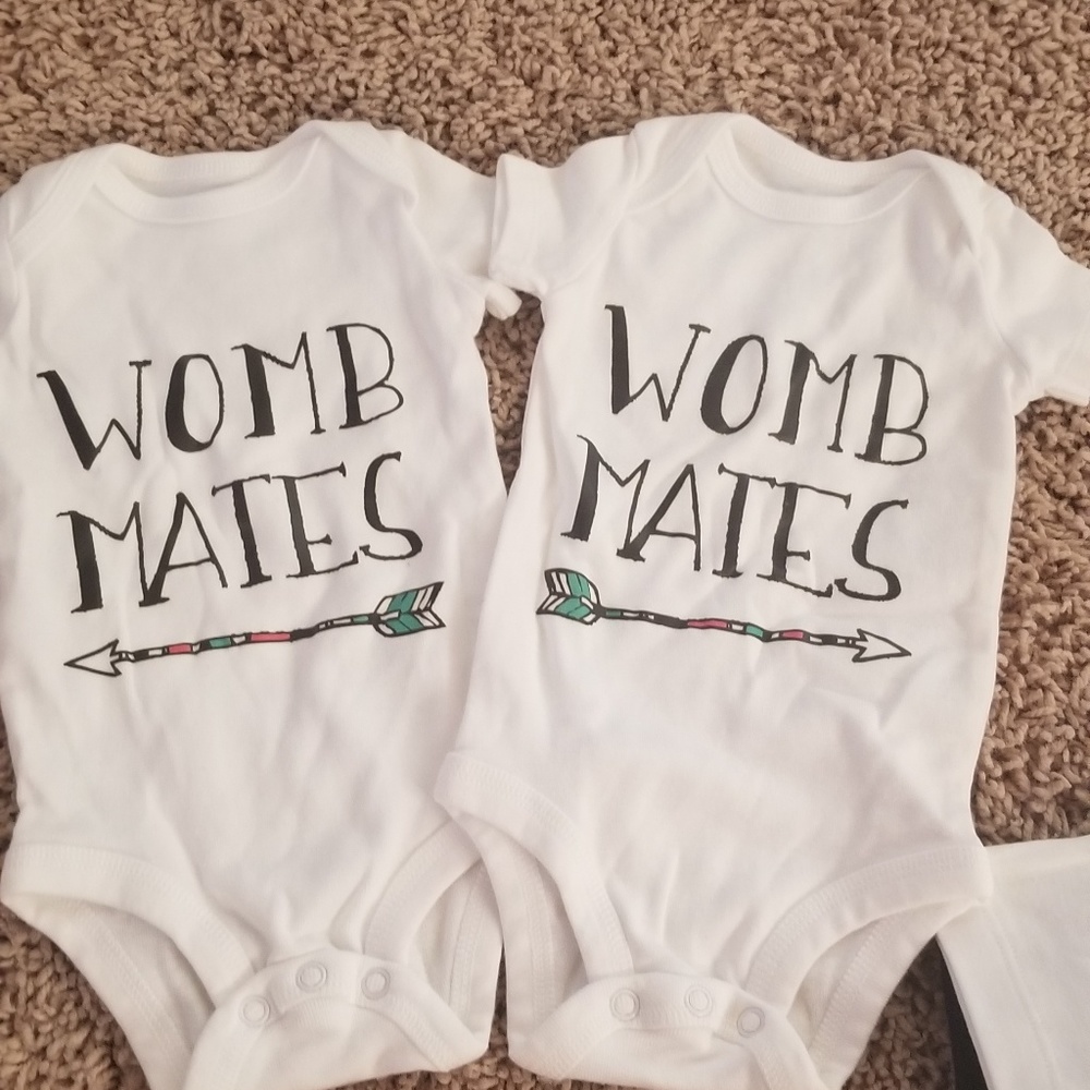 Womb mates onsies for twins.